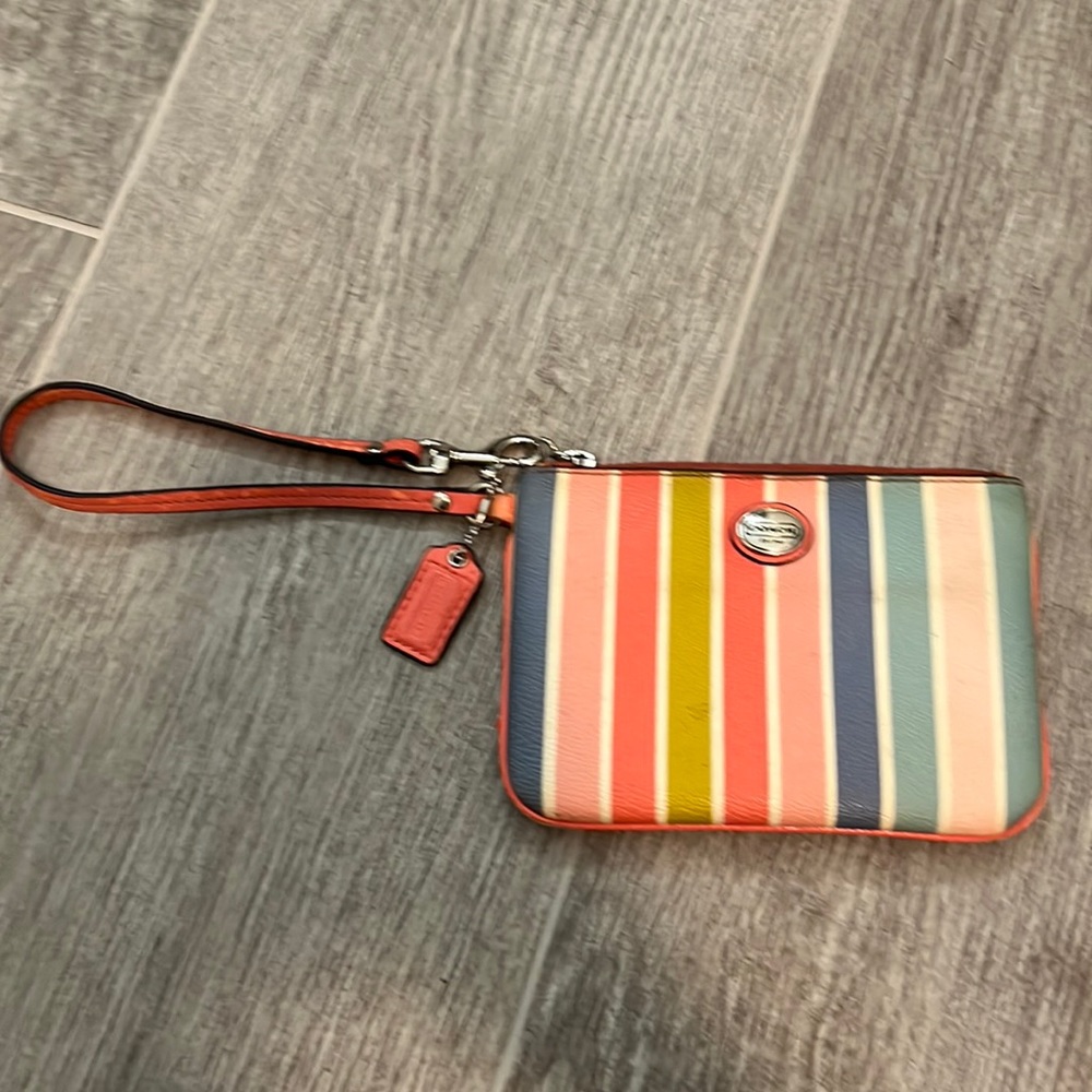 Coach Coral Multi-Stripe Wristlet